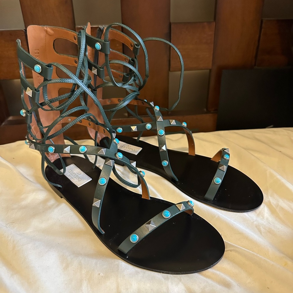 Valentino gladiator turquoise rockstud sandals